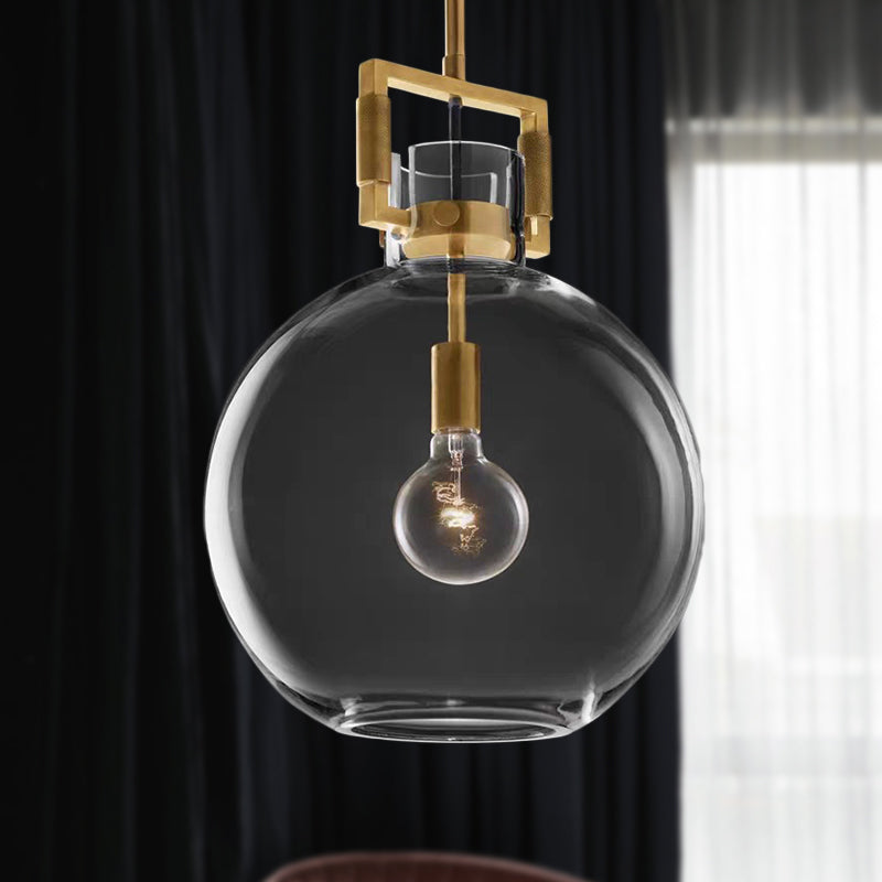 Taavita Postmodern 1 Head Pendant Light Brass Hanging Lamp Dome/Globe/Cone with Clear Glass Shade, 12"/12.5"/14" Wide