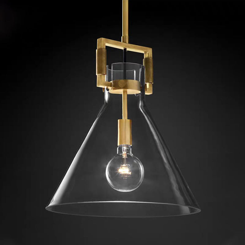 Taavita Postmodern 1 Head Pendant Light Brass Hanging Lamp Dome/Globe/Cone with Clear Glass Shade, 12"/12.5"/14" Wide