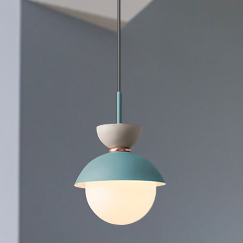 Taavita Pendant Light Macaron Metal 1 Light Dark Blue and Gray/Dark Blue and Pink Hanging Light with Gray Light Blue Navy Pink Glass Shade