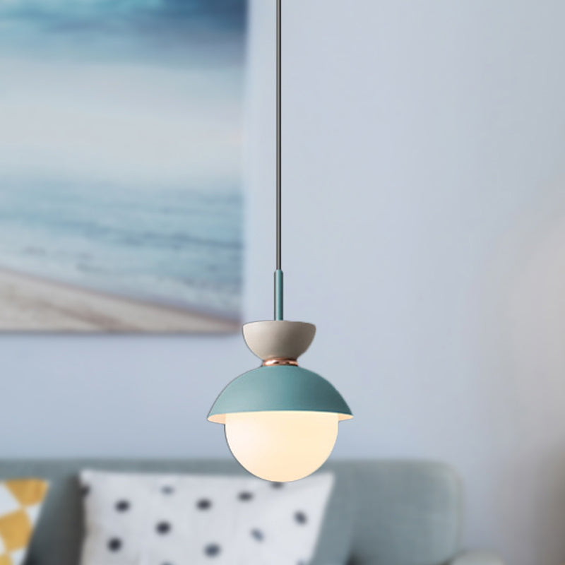 Taavita Pendant Light Macaron Metal 1 Light Dark Blue and Gray/Dark Blue and Pink Hanging Light with Gray Light Blue Navy Pink Glass Shade