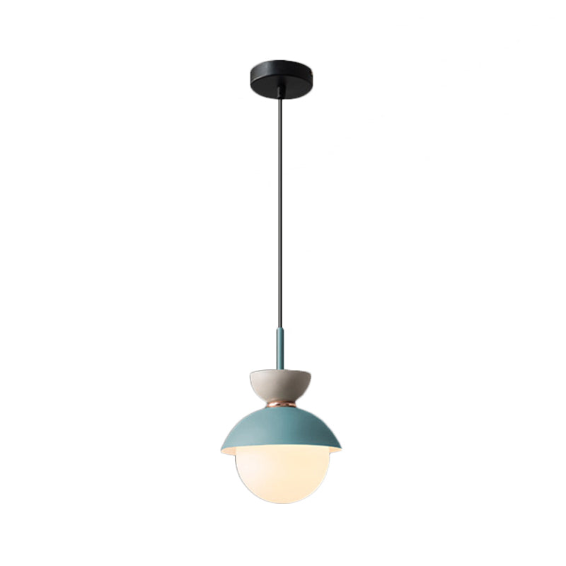 Taavita Pendant Light Macaron Metal 1 Light Dark Blue and Gray/Dark Blue and Pink Hanging Light with Gray Light Blue Navy Pink Glass Shade