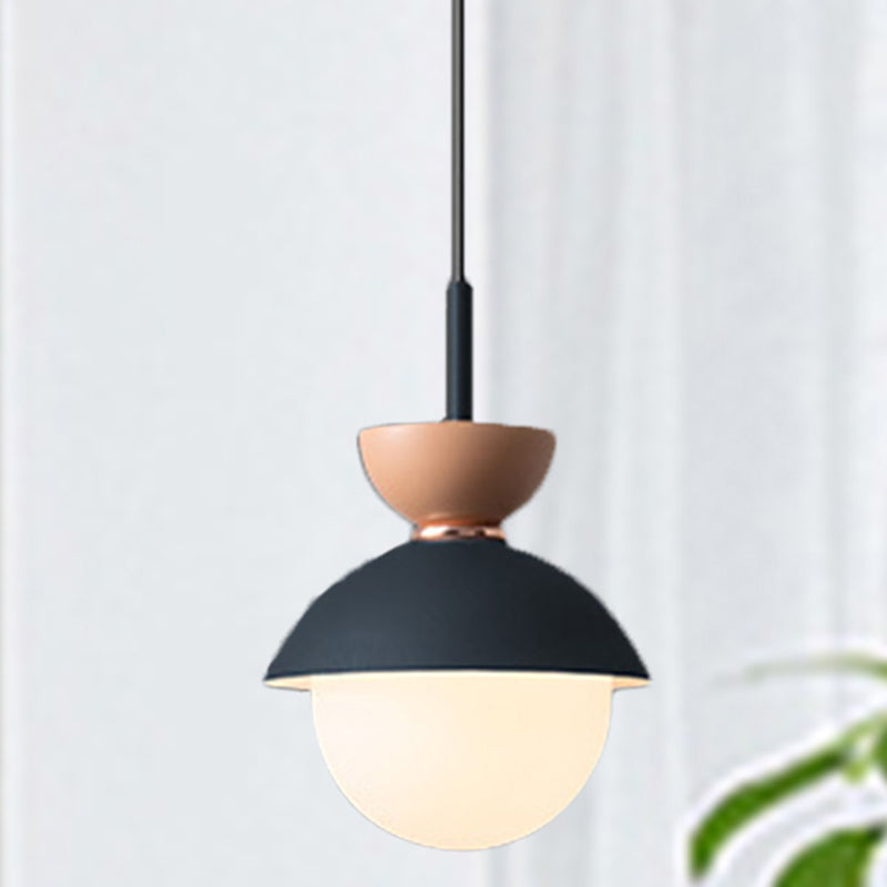 Hourglass Pendant Light Macaron Metal 1 Light Dark Blue and Gray/Dark Blue and Pink/Dark Blue and Pink Hanging Light with Globe White Glass Shade Grey Navy Blue Clearhalo 'Ceiling Lights' 'Modern Pendants' 'Modern' 'Pendant Lights' 'Pendants' Lighting' 290482