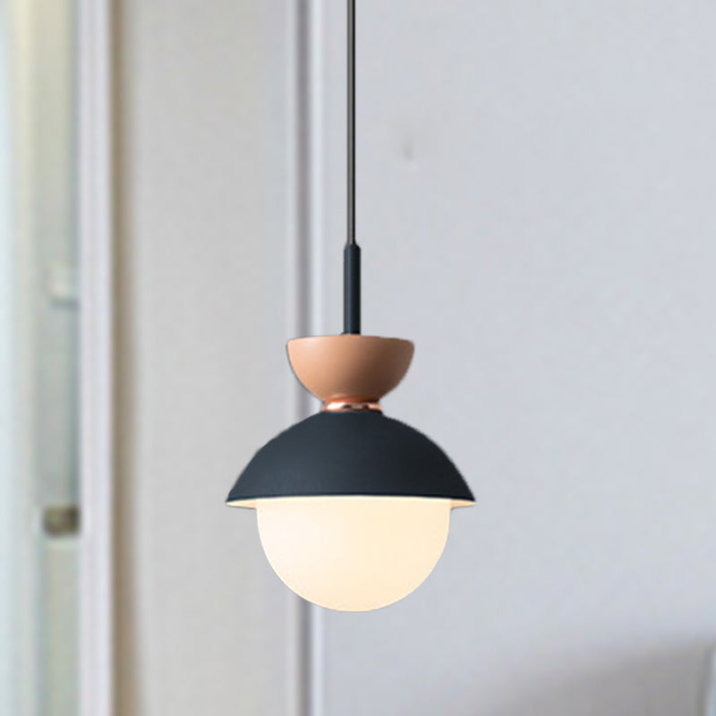 Taavita Pendant Light Macaron Metal 1 Light Dark Blue and Gray/Dark Blue and Pink Hanging Light with Gray Light Blue Navy Pink Glass Shade