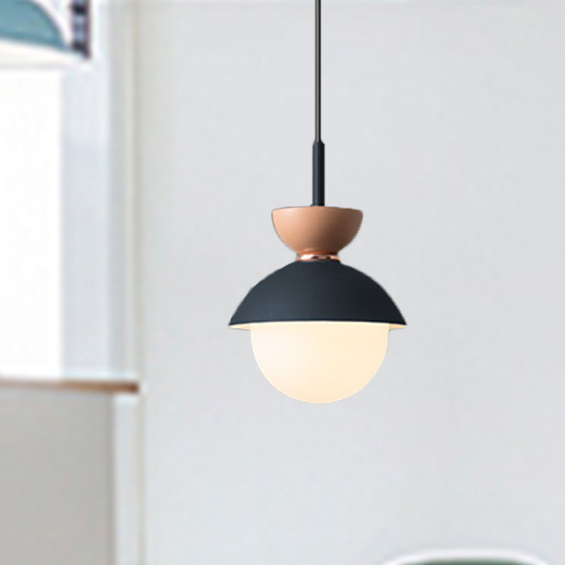 Taavita Pendant Light Macaron Metal 1 Light Dark Blue and Gray/Dark Blue and Pink Hanging Light with Gray Light Blue Navy Pink Glass Shade