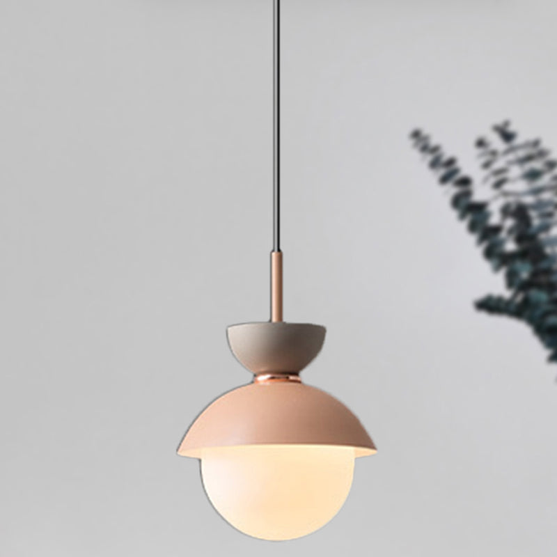 Hourglass Pendant Light Macaron Metal 1 Light Dark Blue and Gray/Dark Blue and Pink/Dark Blue and Pink Hanging Light with Globe White Glass Shade Clearhalo 'Ceiling Lights' 'Modern Pendants' 'Modern' 'Pendant Lights' 'Pendants' Lighting' 290466