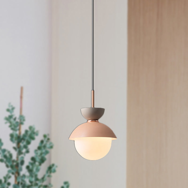 Taavita Pendant Light Macaron Metal 1 Light Dark Blue and Gray/Dark Blue and Pink Hanging Light with Gray Light Blue Navy Pink Glass Shade