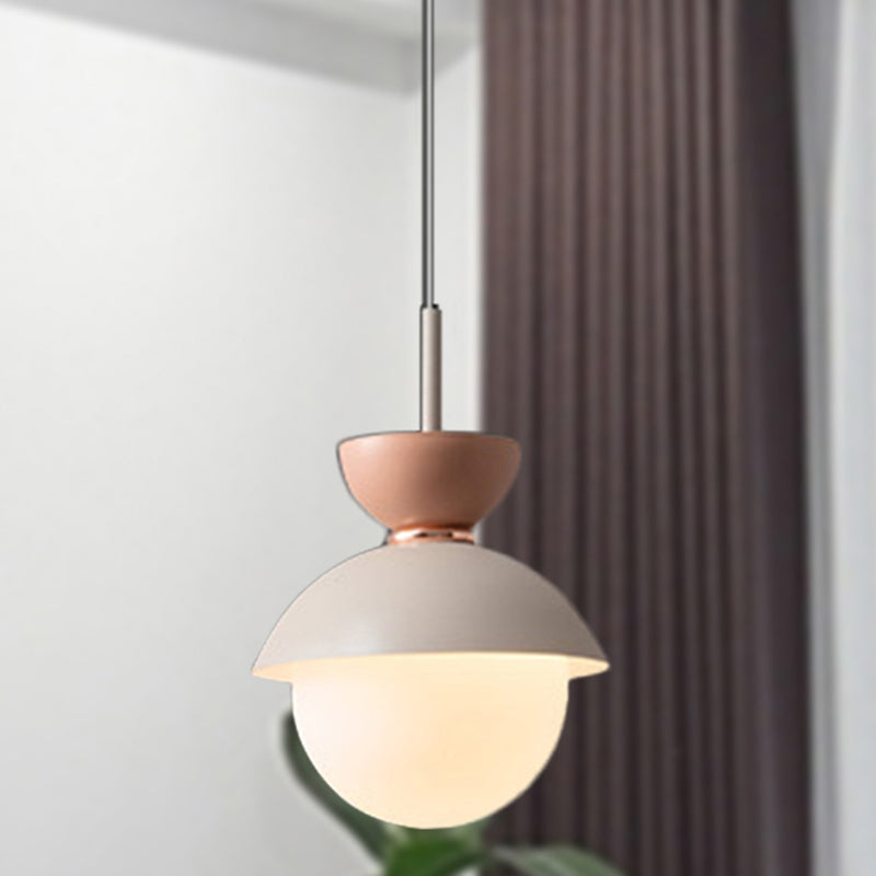 Hourglass Pendant Light Macaron Metal 1 Light Dark Blue and Gray/Dark Blue and Pink/Dark Blue and Pink Hanging Light with Globe White Glass Shade Clearhalo 'Ceiling Lights' 'Modern Pendants' 'Modern' 'Pendant Lights' 'Pendants' Lighting' 290481