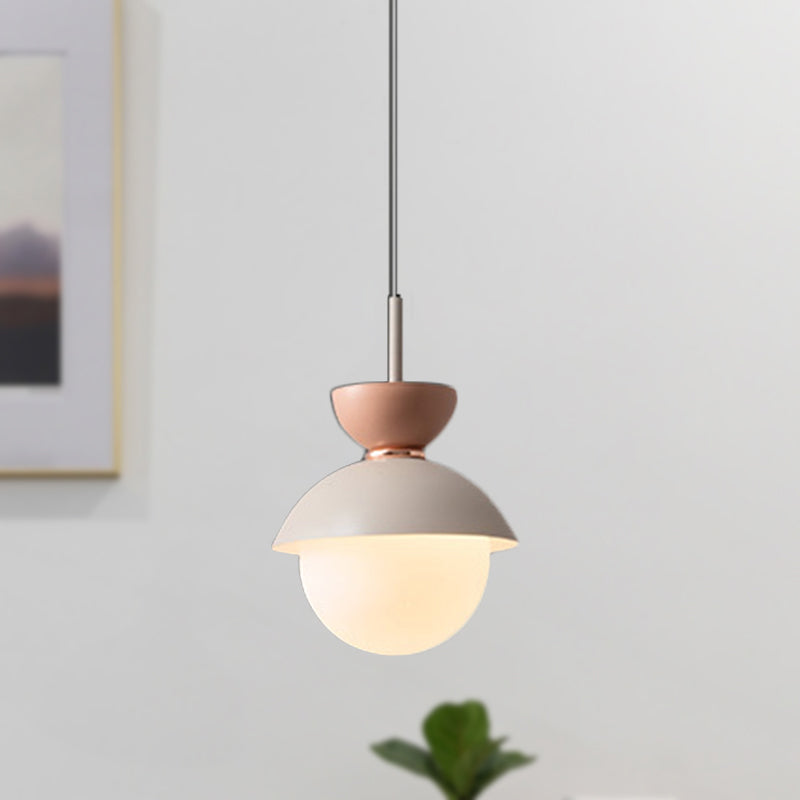 Taavita Pendant Light Macaron Metal 1 Light Dark Blue and Gray/Dark Blue and Pink Hanging Light with Gray Light Blue Navy Pink Glass Shade