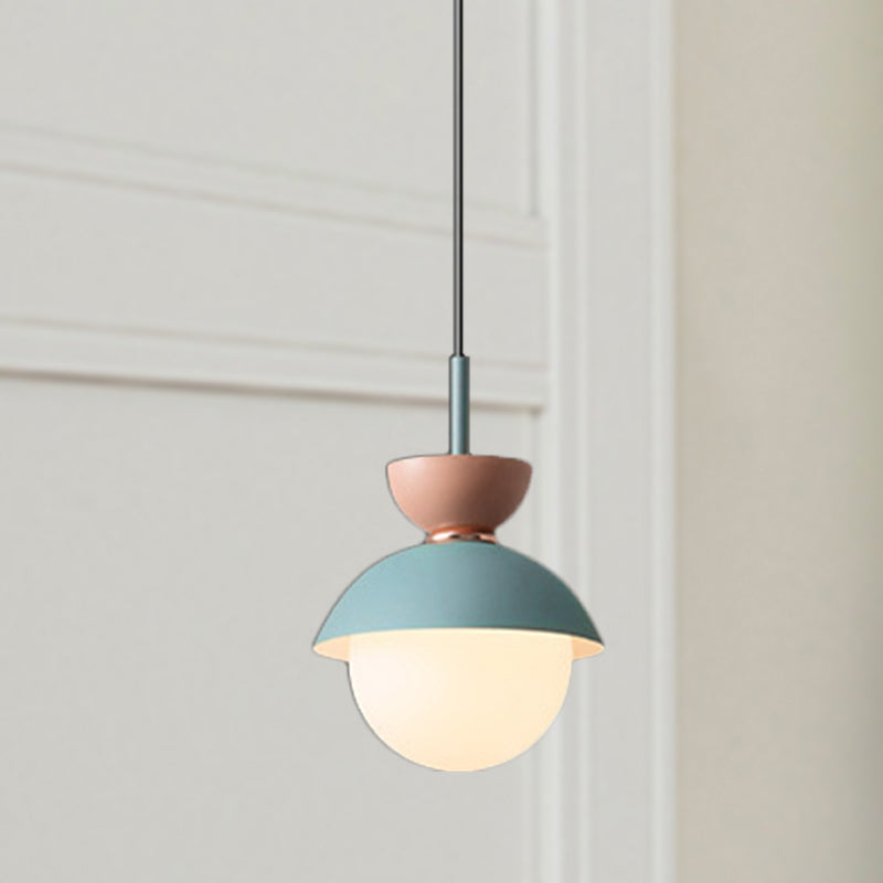 Taavita Pendant Light Macaron Metal 1 Light Dark Blue and Gray/Dark Blue and Pink Hanging Light with Gray Light Blue Navy Pink Glass Shade