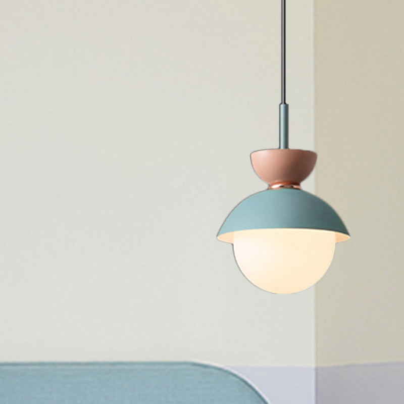 Taavita Pendant Light Macaron Metal 1 Light Dark Blue and Gray/Dark Blue and Pink Hanging Light with Gray Light Blue Navy Pink Glass Shade