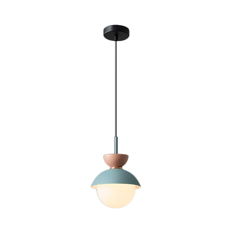 Taavita Pendant Light Macaron Metal 1 Light Dark Blue and Gray/Dark Blue and Pink Hanging Light with Gray Light Blue Navy Pink Glass Shade