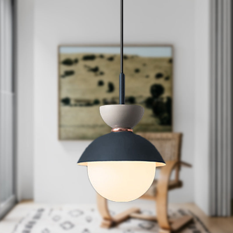 Taavita Pendant Light Macaron Metal 1 Light Dark Blue and Gray/Dark Blue and Pink Hanging Light with Gray Light Blue Navy Pink Glass Shade