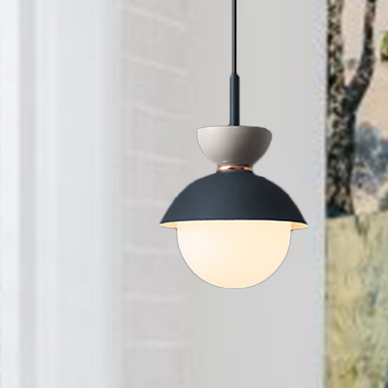 Taavita Pendant Light Macaron Metal 1 Light Dark Blue and Gray/Dark Blue and Pink Hanging Light with Gray Light Blue Navy Pink Glass Shade