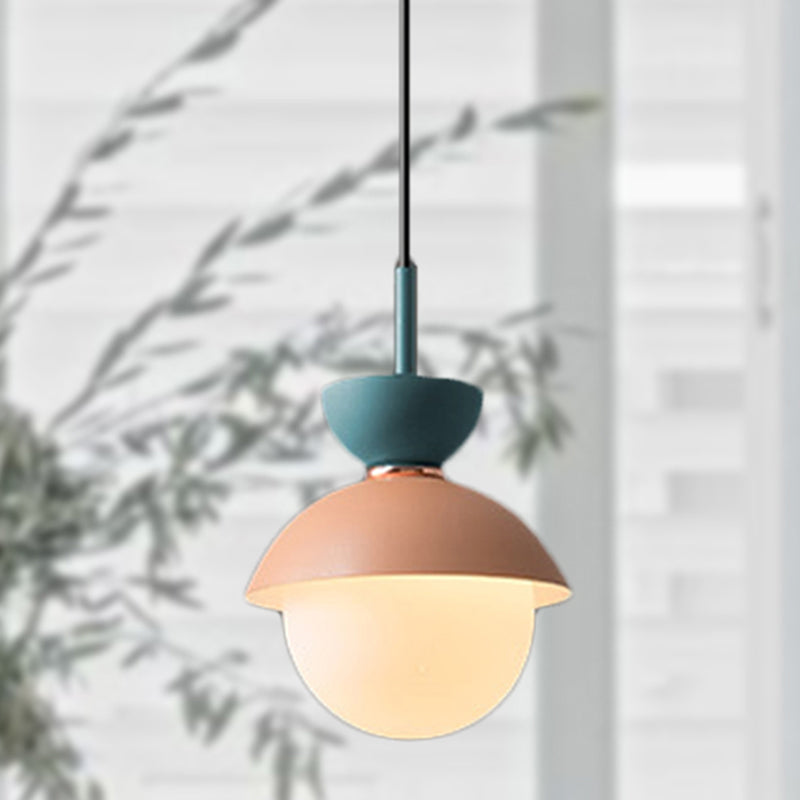 Hourglass Pendant Light Macaron Metal 1 Light Dark Blue and Gray/Dark Blue and Pink/Dark Blue and Pink Hanging Light with Globe White Glass Shade Dark Blue Gray Clearhalo 'Ceiling Lights' 'Modern Pendants' 'Modern' 'Pendant Lights' 'Pendants' Lighting' 290506