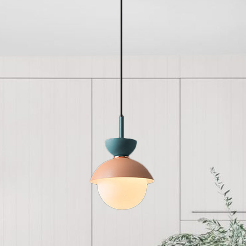 Taavita Pendant Light Macaron Metal 1 Light Dark Blue and Gray/Dark Blue and Pink Hanging Light with Gray Light Blue Navy Pink Glass Shade