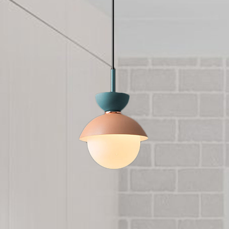 Taavita Pendant Light Macaron Metal 1 Light Dark Blue and Gray/Dark Blue and Pink Hanging Light with Gray Light Blue Navy Pink Glass Shade