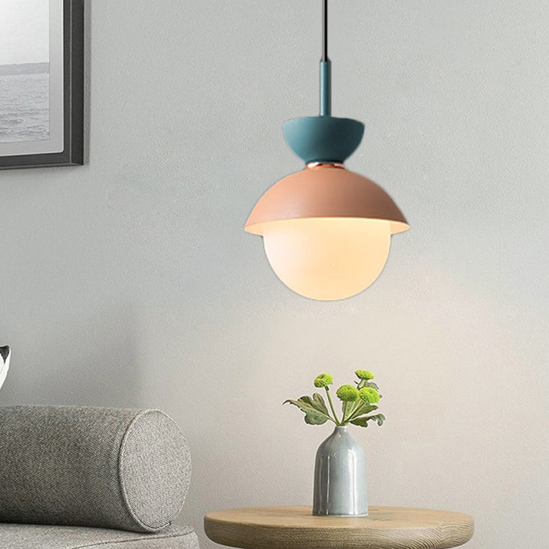 Taavita Pendant Light Macaron Metal 1 Light Dark Blue and Gray/Dark Blue and Pink Hanging Light with Gray Light Blue Navy Pink Glass Shade