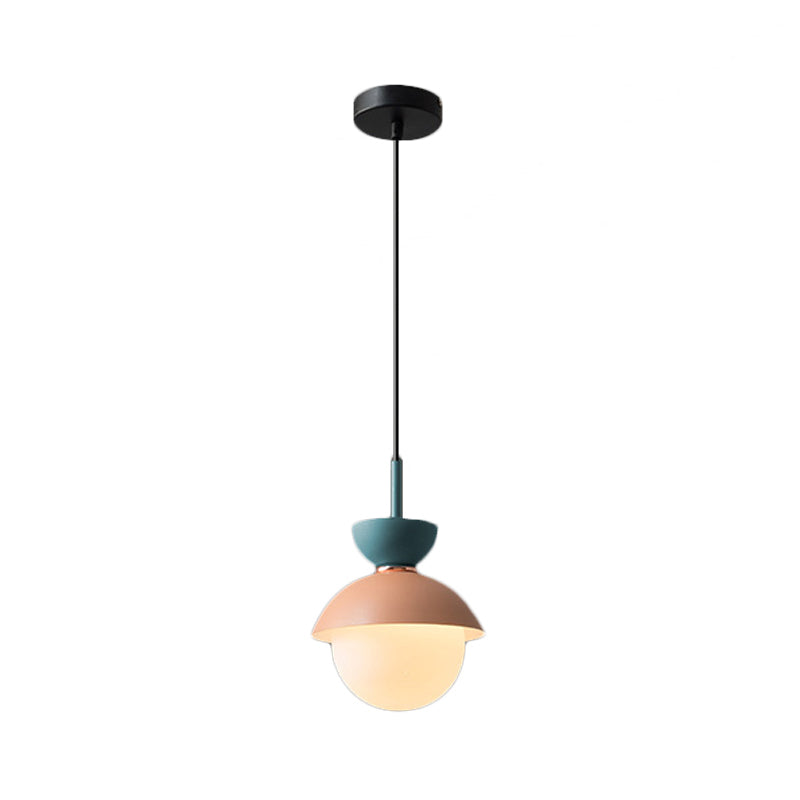 Taavita Pendant Light Macaron Metal 1 Light Dark Blue and Gray/Dark Blue and Pink Hanging Light with Gray Light Blue Navy Pink Glass Shade