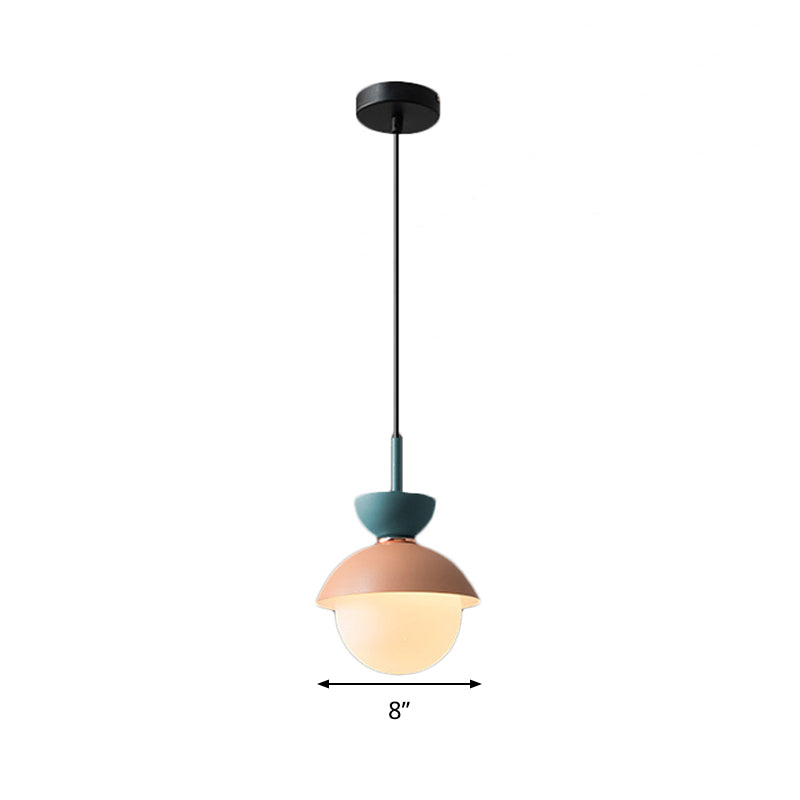 Taavita Pendant Light Macaron Metal 1 Light Dark Blue and Gray/Dark Blue and Pink Hanging Light with Gray Light Blue Navy Pink Glass Shade