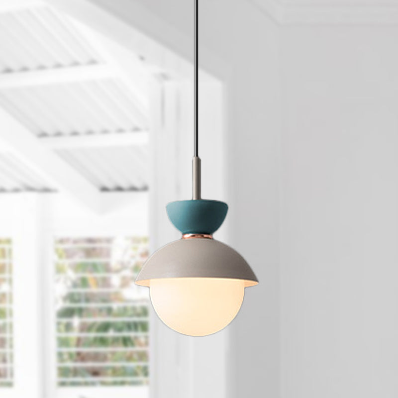 Taavita Pendant Light Macaron Metal 1 Light Dark Blue and Gray/Dark Blue and Pink Hanging Light with Gray Light Blue Navy Pink Glass Shade