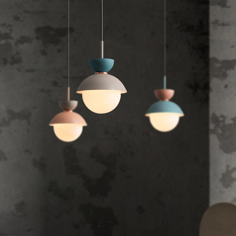 Taavita Pendant Light Macaron Metal 1 Light Dark Blue and Gray/Dark Blue and Pink Hanging Light with Gray Light Blue Navy Pink Glass Shade