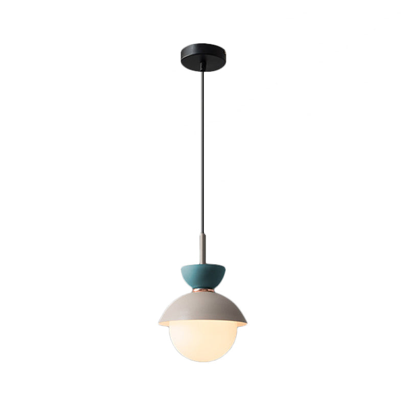 Taavita Pendant Light Macaron Metal 1 Light Dark Blue and Gray/Dark Blue and Pink Hanging Light with Gray Light Blue Navy Pink Glass Shade