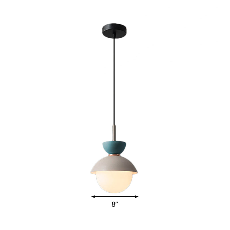 Taavita Pendant Light Macaron Metal 1 Light Dark Blue and Gray/Dark Blue and Pink Hanging Light with Gray Light Blue Navy Pink Glass Shade