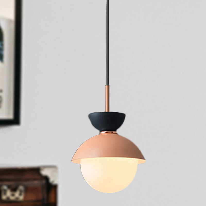 Hourglass Pendant Light Macaron Metal 1 Light Dark Blue and Gray/Dark Blue and Pink/Dark Blue and Pink Hanging Light with Globe White Glass Shade Clearhalo 'Ceiling Lights' 'Modern Pendants' 'Modern' 'Pendant Lights' 'Pendants' Lighting' 290502