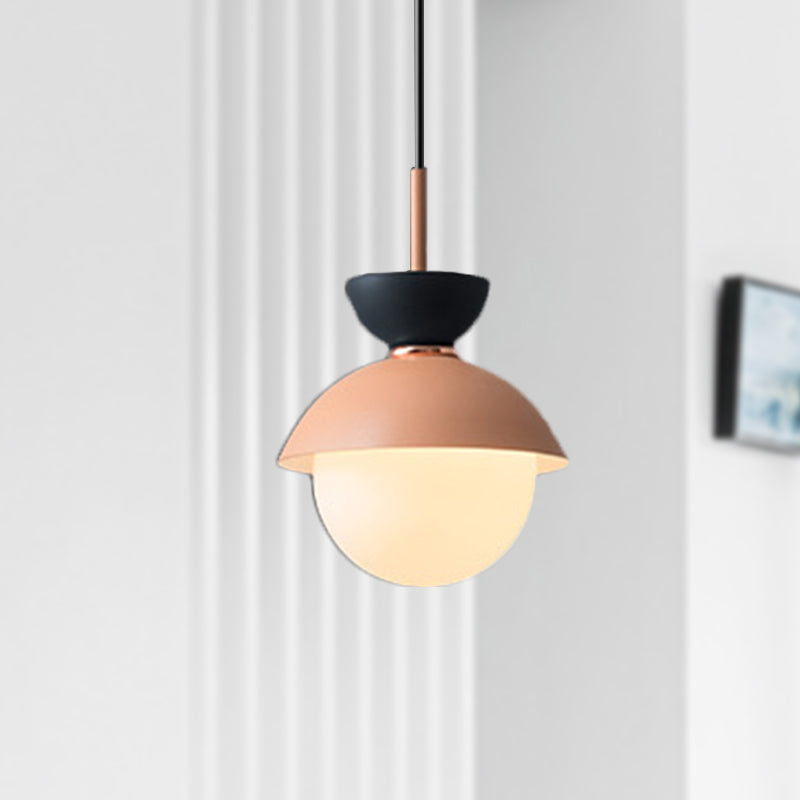 Taavita Pendant Light Macaron Metal 1 Light Dark Blue and Gray/Dark Blue and Pink Hanging Light with Gray Light Blue Navy Pink Glass Shade