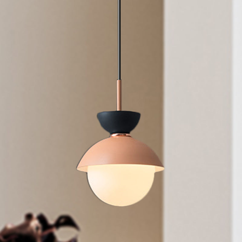 Taavita Pendant Light Macaron Metal 1 Light Dark Blue and Gray/Dark Blue and Pink Hanging Light with Gray Light Blue Navy Pink Glass Shade