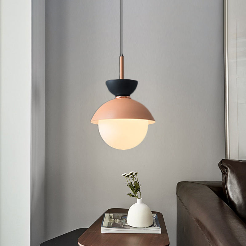 Taavita Pendant Light Macaron Metal 1 Light Dark Blue and Gray/Dark Blue and Pink Hanging Light with Gray Light Blue Navy Pink Glass Shade