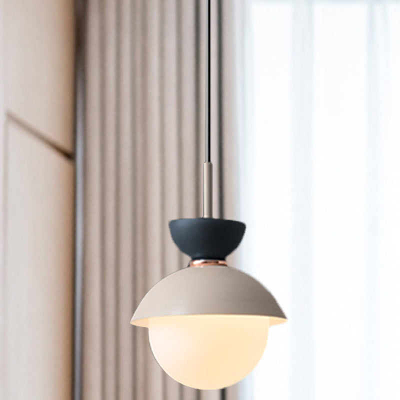 Taavita Pendant Light Macaron Metal 1 Light Dark Blue and Gray/Dark Blue and Pink Hanging Light with Gray Light Blue Navy Pink Glass Shade