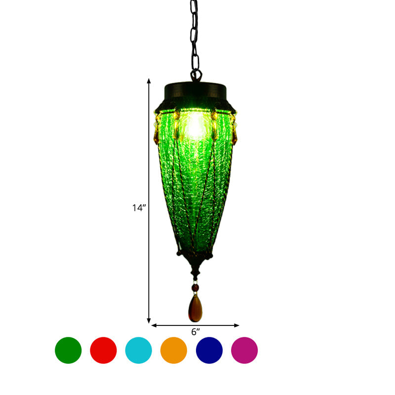 Vintage Style 1 Light Restaurant Down Lighting Taavita Red/Yellow/Blue Glass Pendant Fixture