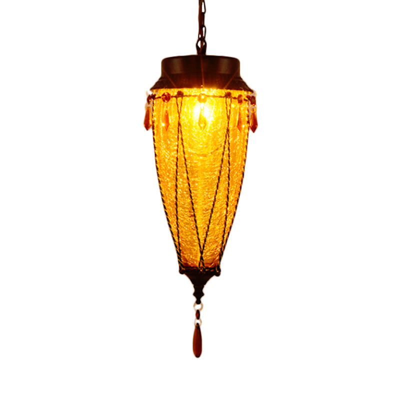 Conical Red/Yellow/Blue Glass Pendant Light Fixture Vintage Style 1 Light Restaurant Down Lighting Red Clearhalo 'Ceiling Lights' 'Glass shade' 'Glass' 'Pendant Lights' 'Pendants' Lighting' 292620