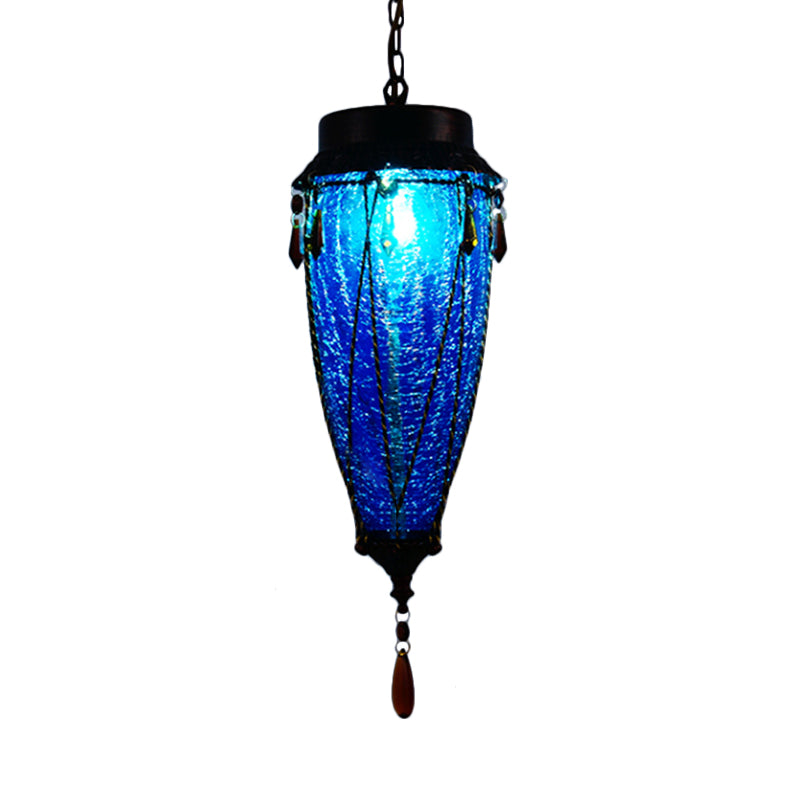 Conical Red/Yellow/Blue Glass Pendant Light Fixture Vintage Style 1 Light Restaurant Down Lighting Clearhalo 'Ceiling Lights' 'Glass shade' 'Glass' 'Pendant Lights' 'Pendants' Lighting' 292619