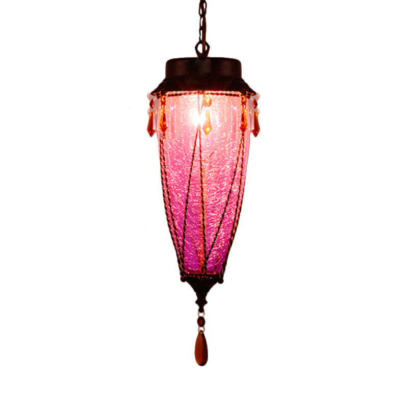 Conical Red/Yellow/Blue Glass Pendant Light Fixture Vintage Style 1 Light Restaurant Down Lighting Yellow Clearhalo 'Ceiling Lights' 'Glass shade' 'Glass' 'Pendant Lights' 'Pendants' Lighting' 292623