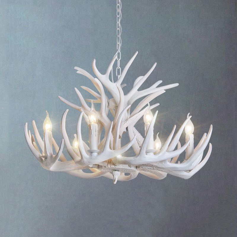 White Antler Chandelier Lighting Rustic Resin 21.5"/25.5"/27.5" Wide 9/12 Heads Living Room Ceiling Hang Fixture Clearhalo 'Ceiling Lights' 'Chandeliers' Lighting' options 293050