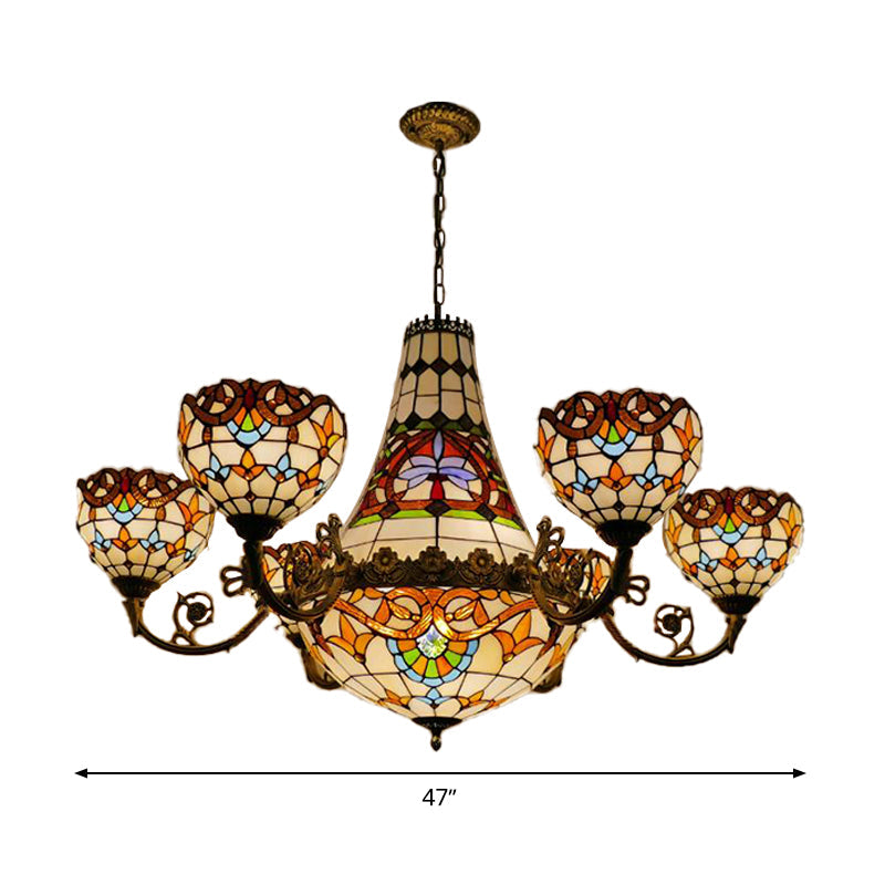 Taavita Dining Hall Pendant Chandelier Taavita Brass Lighting with Dome Spotty Stained Glass Shade, 39"/47" Wide