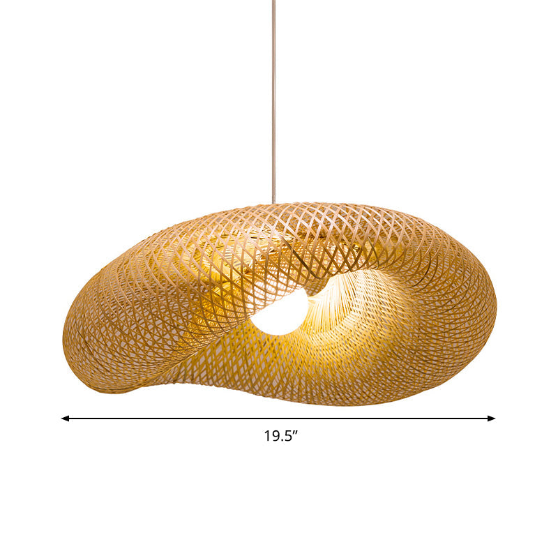 16 "/19.5"/23.5 "W Twist Pendant Lighting Contemporary Bamboo 1 Light Living Room Hanging Lamp in Beige | Modern Indoor Light with Taavita Base and Chain/Cable Length of 47"