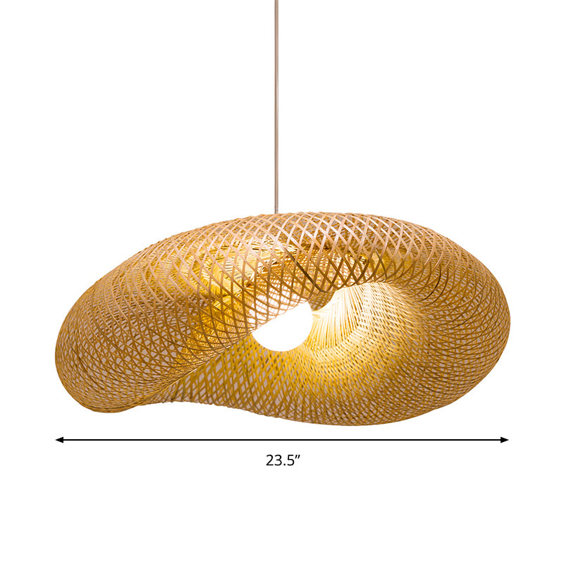 16 "/19.5"/23.5 "W Twist Pendant Lighting Contemporary Bamboo 1 Light Living Room Hanging Lamp in Beige | Modern Indoor Light with Taavita Base and Chain/Cable Length of 47"