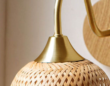 Taavita handwoven round wall lamp made of bamboo with 1 light lampshade