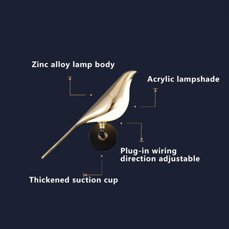 Modern Creative Bird 1/2 Light LED Rotatable Wall Lamp in Gold or Black