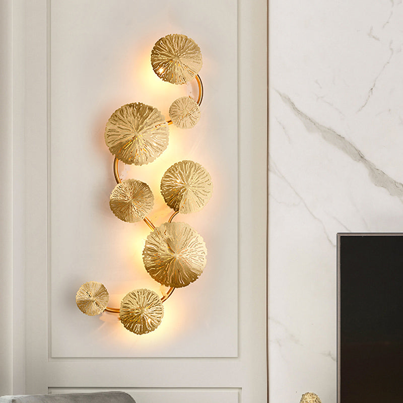 19.5"/23.5"/28" Wide 5/6/8-Light Lotus Leaf Wall Lamp Art Deco Gold Finish Stainless Steel Flush Wall Sconce Clearhalo 'Wall Lamps & Sconces' 'Wall Lights' Lighting' 269756