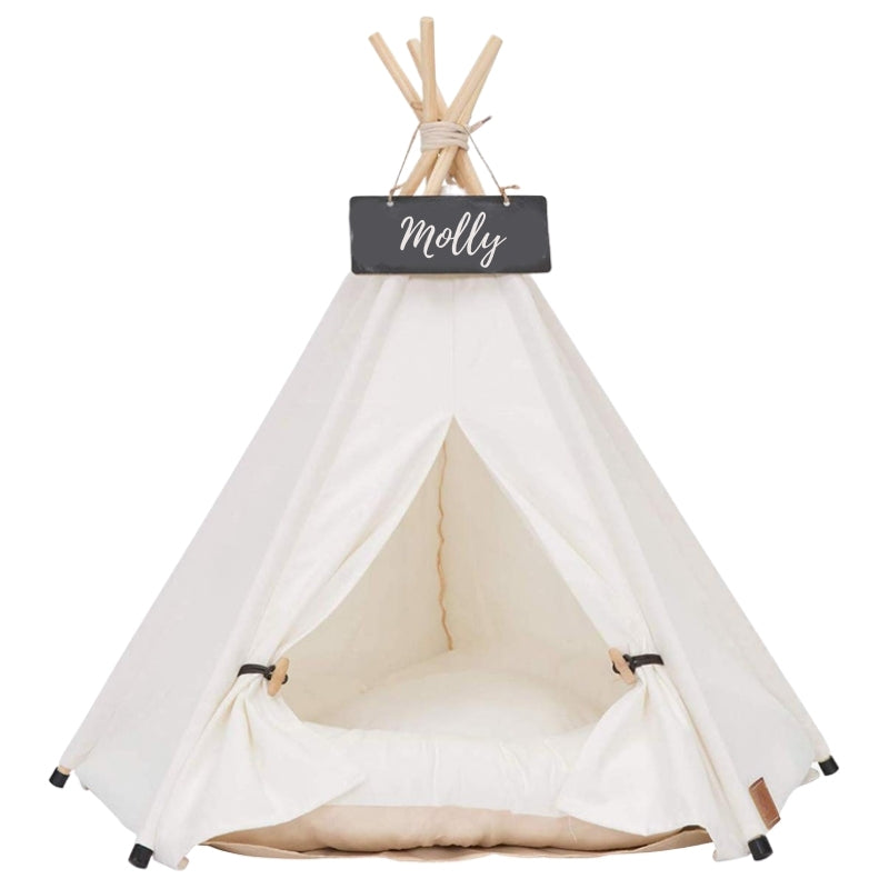 Modern Boho Dog Teepee with Removable Plush Dog Bed Cushion