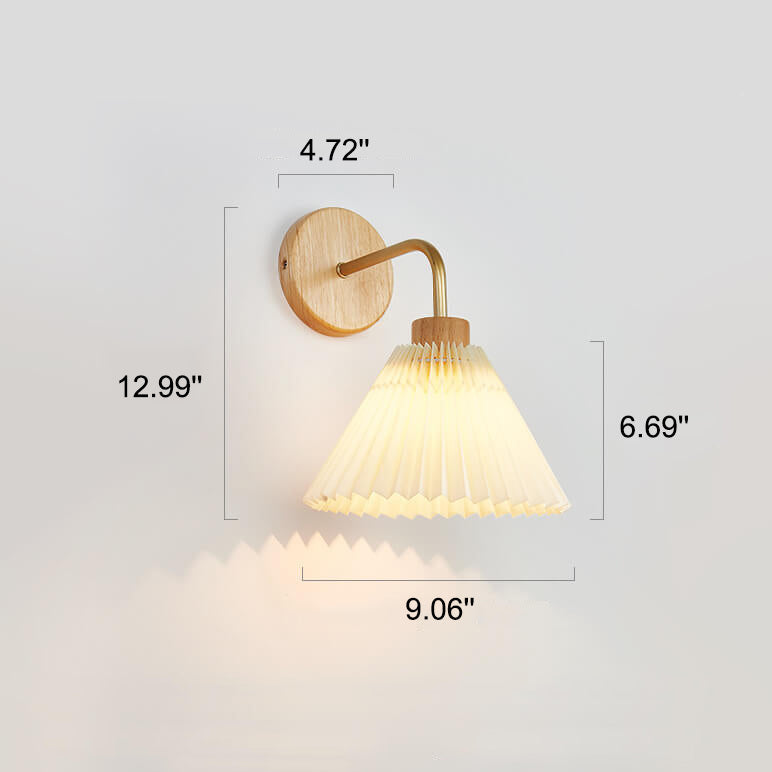 Modern, minimalist, pleated umbrella wall lamp with 1 light