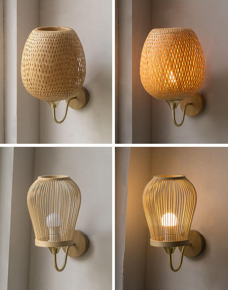 Taavita handwoven round wall lamp made of bamboo with 1 light lampshade