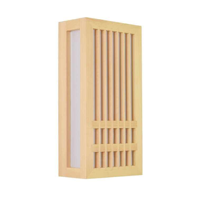 Simple Rectangular 1-Light Wall Lamp in Modern Japanese Style Made of Solid Wood, Beige, LED