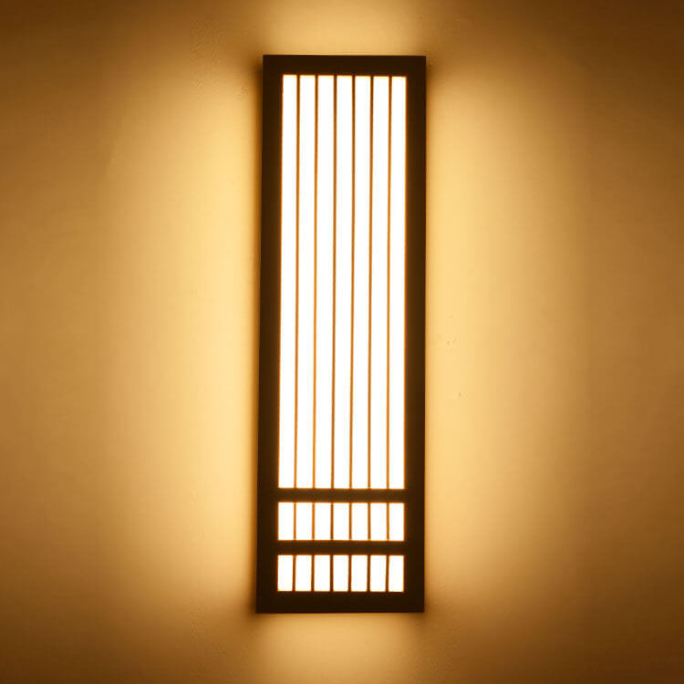 Simple Rectangular 1-Light Wall Lamp in Modern Japanese Style Made of Solid Wood, Beige, LED