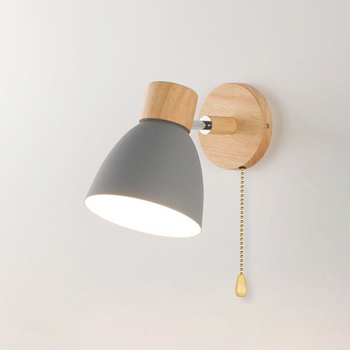 Modern, minimalist, monochrome Macaron iron wall lamp with 1 wooden light