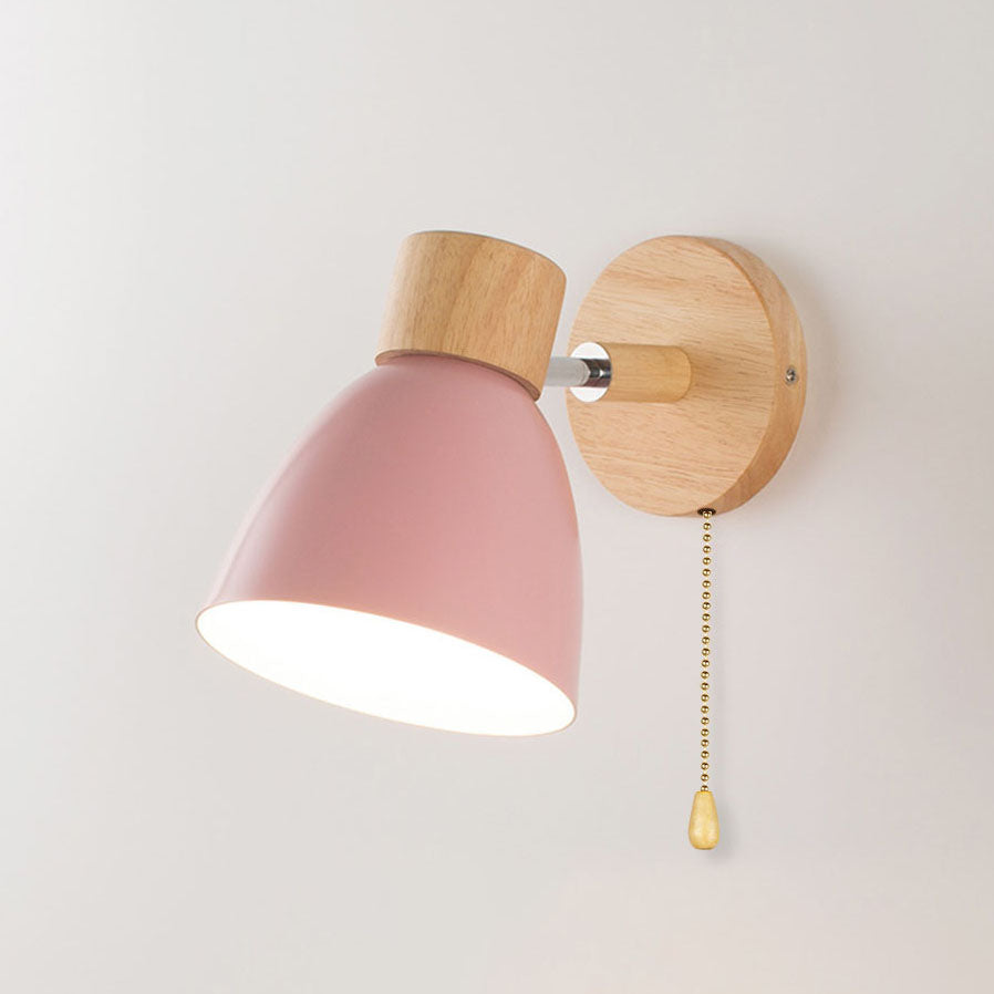 Modern, minimalist, monochrome Macaron iron wall lamp with 1 wooden light